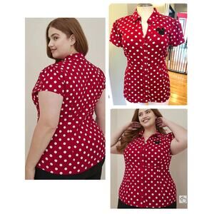 Torrid Disney Red Minnie Mouse Poplin Rockabilly Polka Dot Retro Button Top 4X
